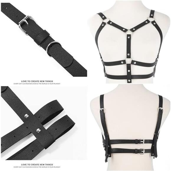 Women\'s Punk Belt Goth Leather Body Chain Black Waist Chain Belts Sexy Body main image 2